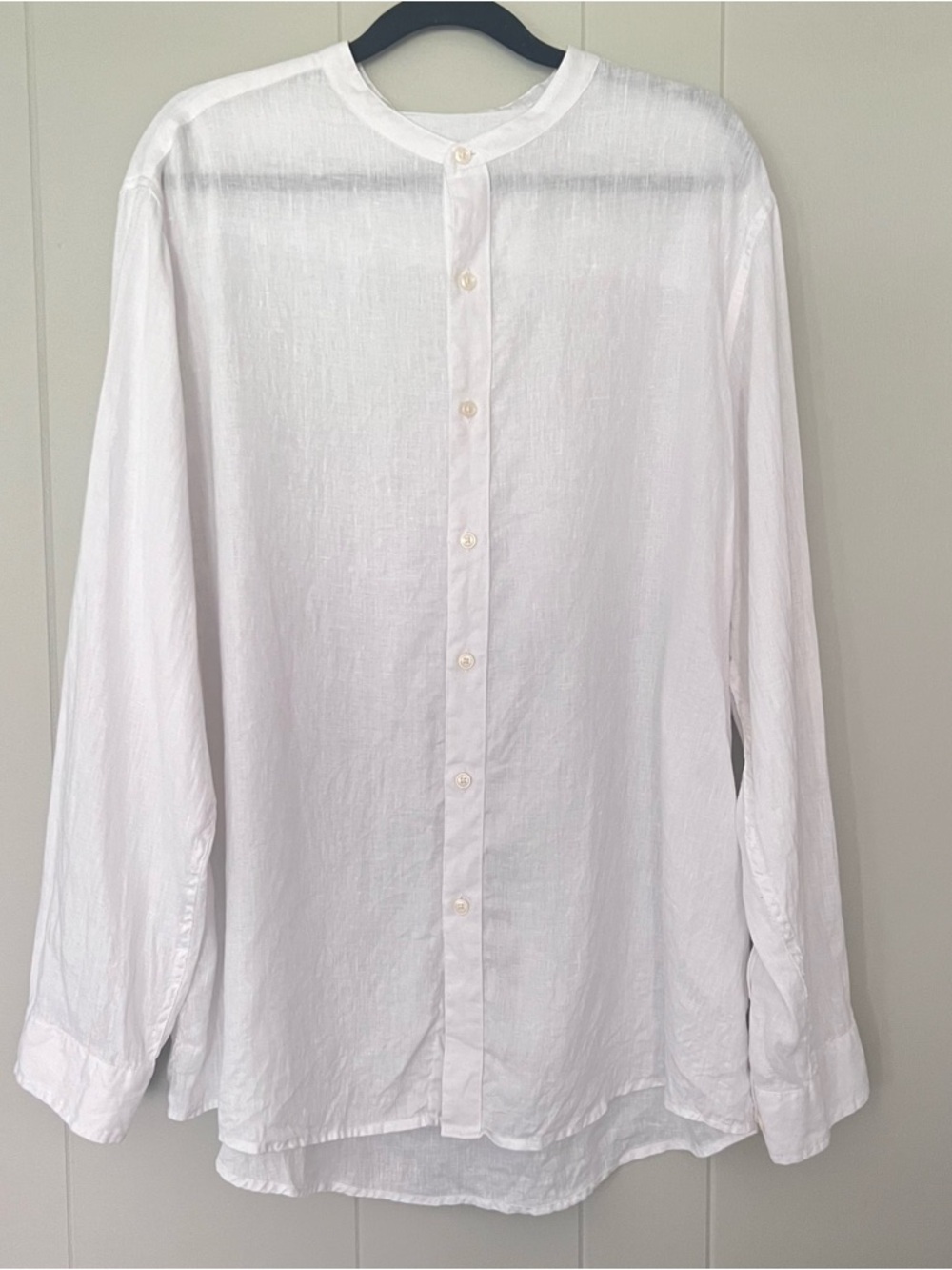 Tasso Elba Men's White Linen Button-Up Band Collar Contemporary Classic Shirt XL